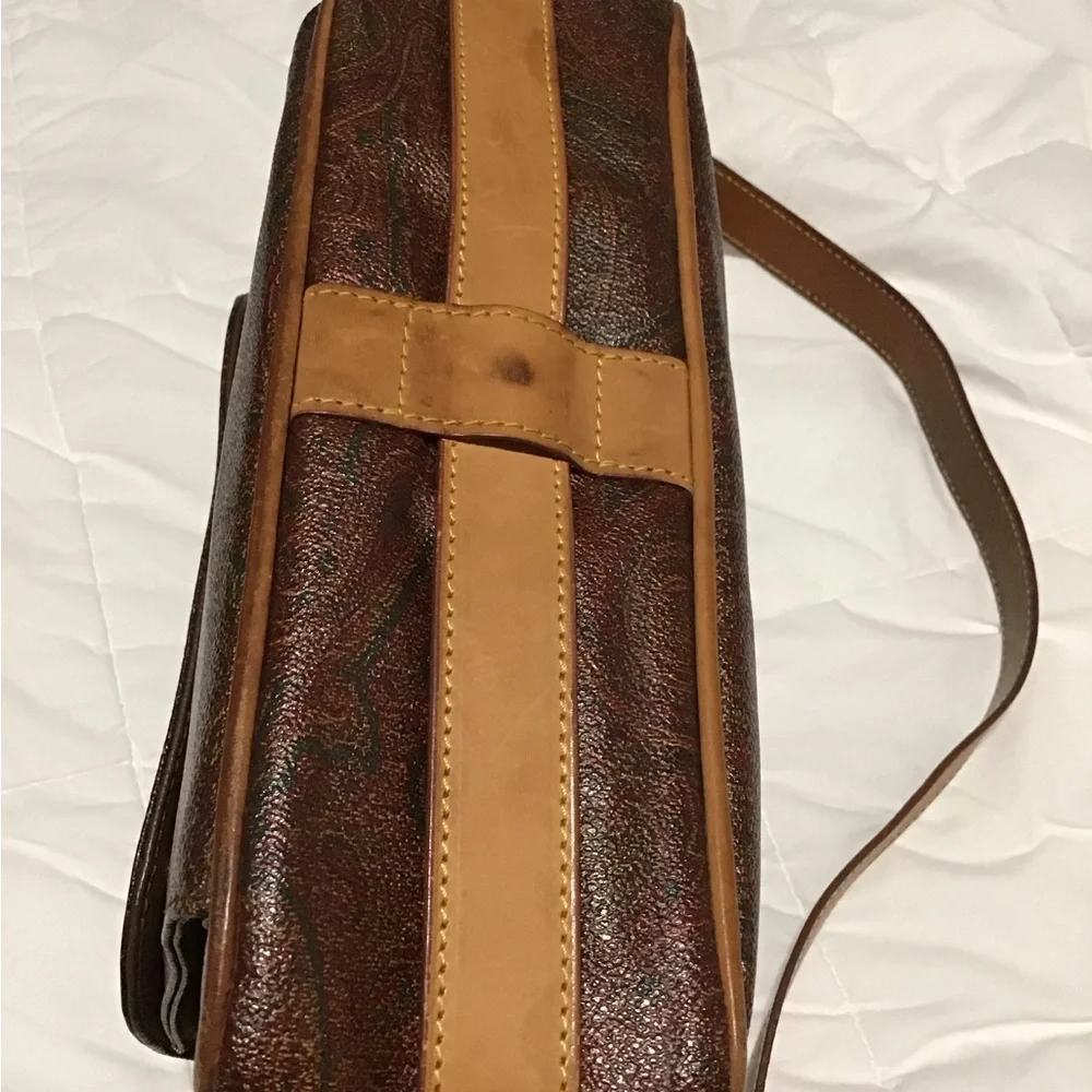 Etro Milano Paisley-Patterned Brown Crossbody Bag with Tan Strap Italian Luxury - Picture 6 of 9